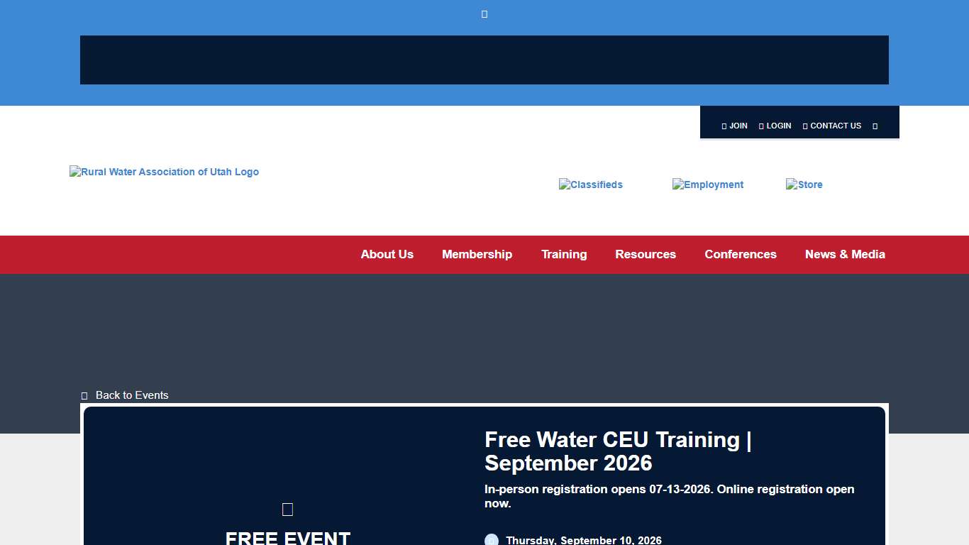 Free Water CEU Training September 2026 - Rural Water Association of Utah